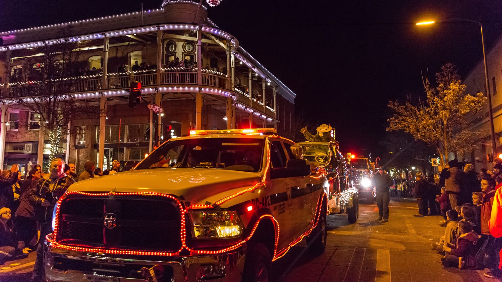 A parade float in the Flagstaff Holiday of Lights parade in December 2017