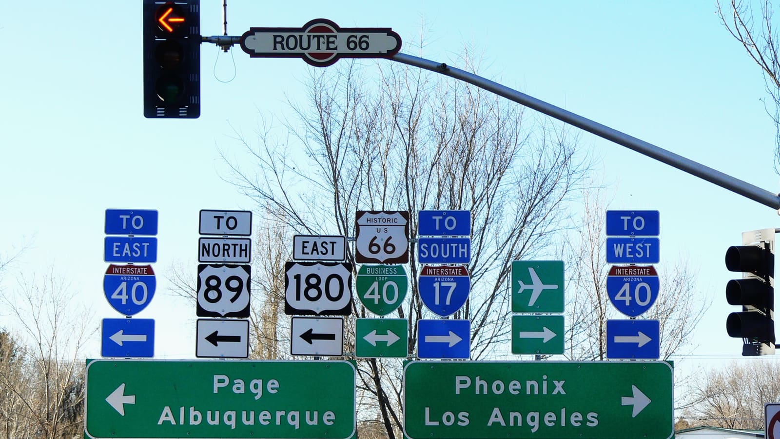Route 66 running through Flagstaff, Arizona, where the major highways meet