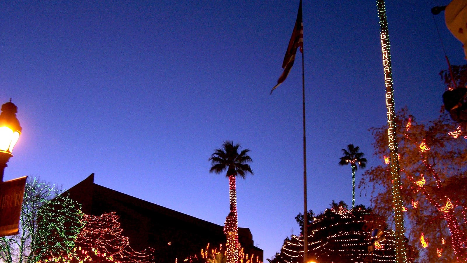 Glendale city hall lit up during the Glendale Glitters winter event, Arizona