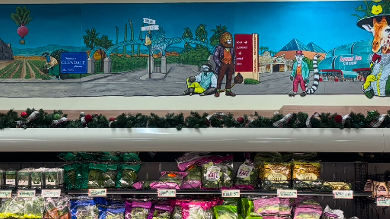 A mural at a Glendale, Arizona Trader Joe's depicting local city landmarks