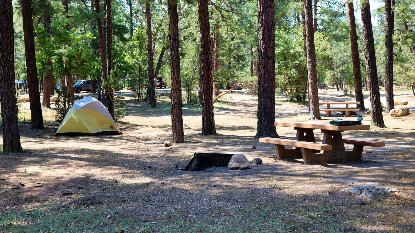 A tent site at Mather Campground in Grand Canyon Village