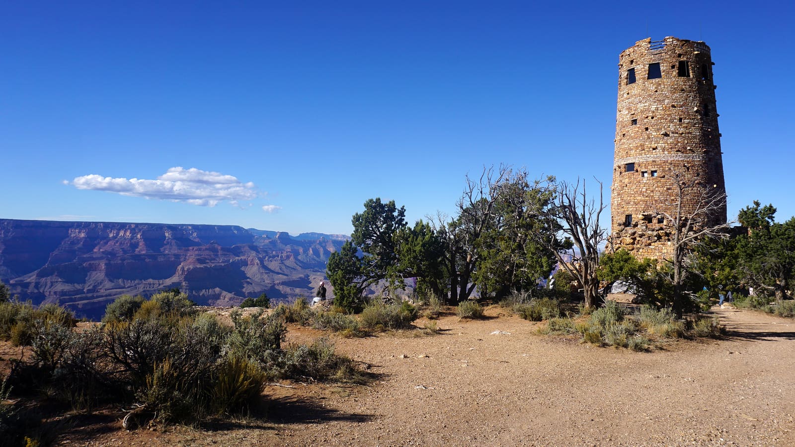 The Desert View Watchtower above the Grand Canyon's East Rim