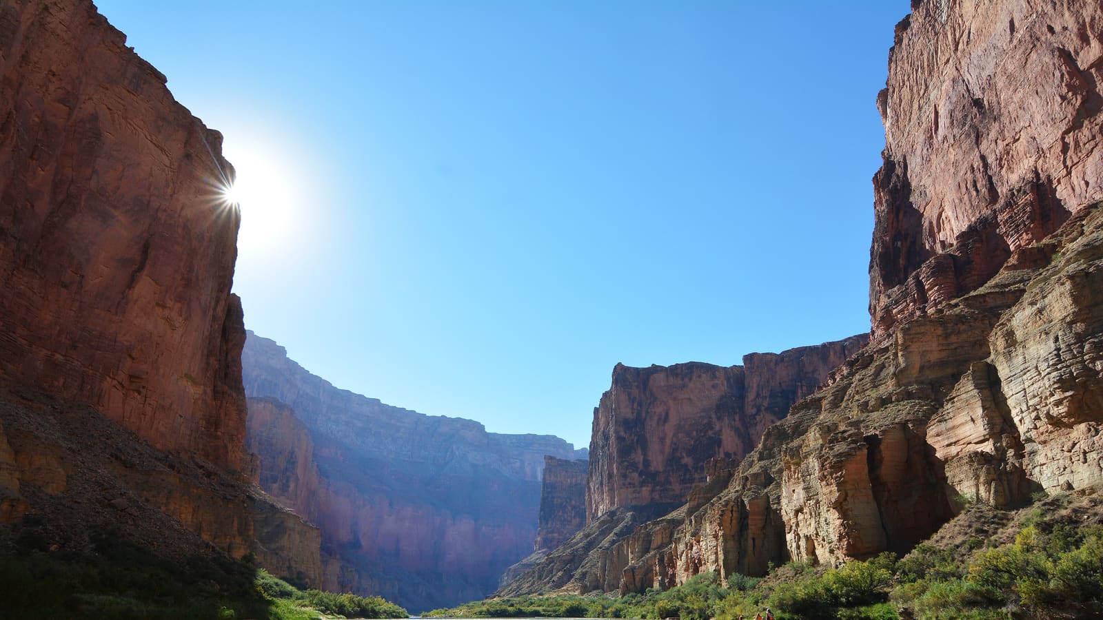 A raft on the Colorado River inside the Grand Canyon