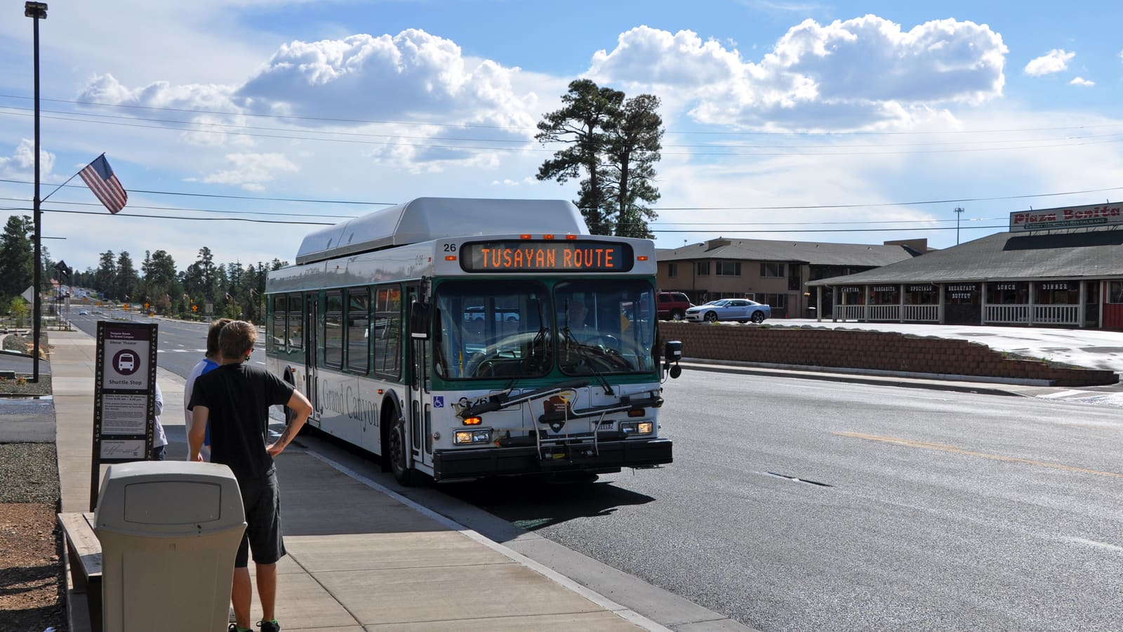 A Grand Canyon National Park shuttle bus at a South Rim stop