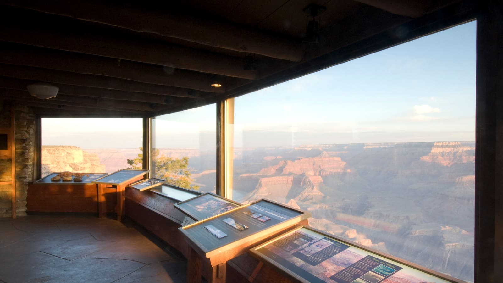 The historic Yavapai Observation Station overlooking the Grand Canyon's South Rim