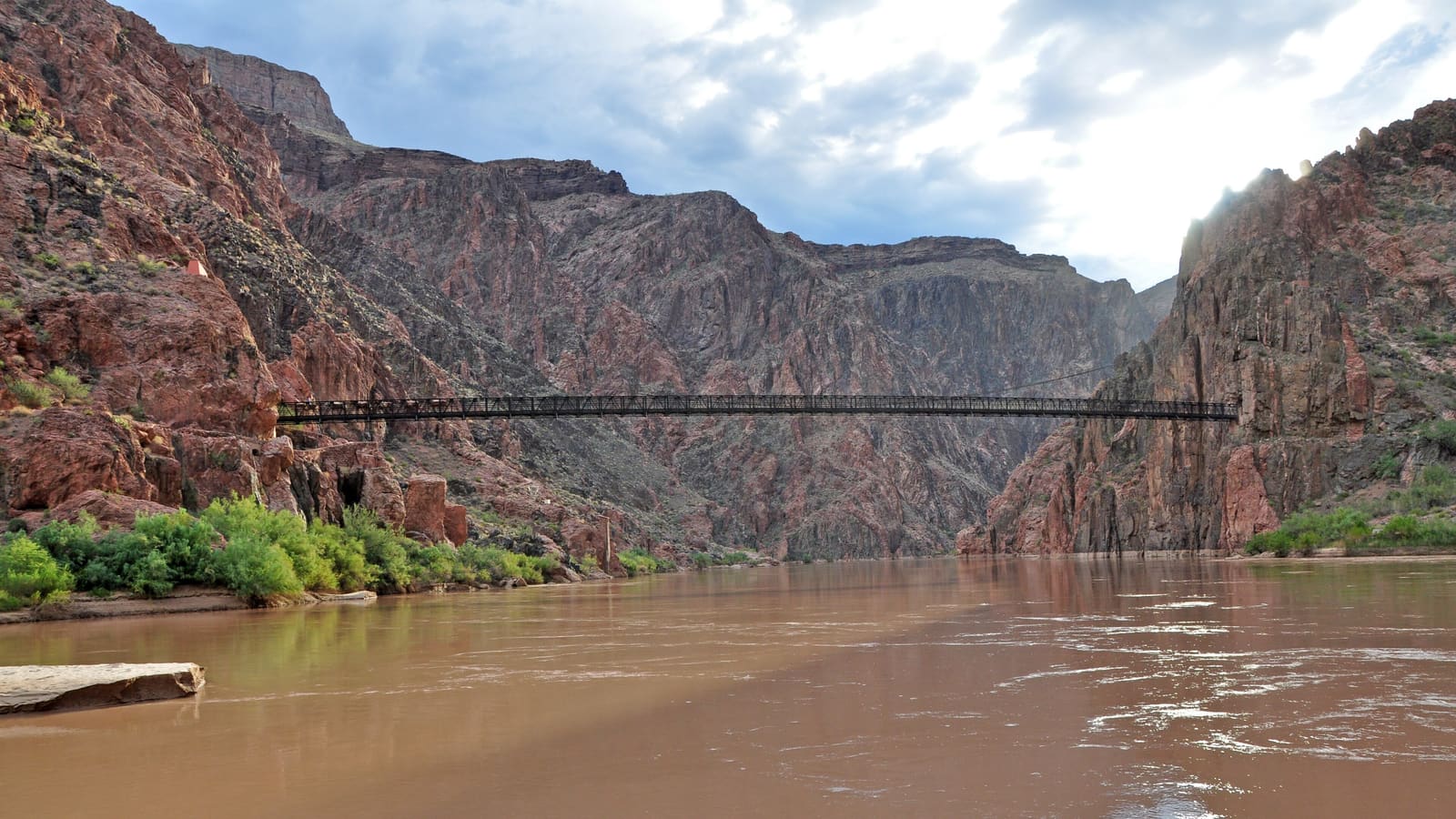 The Black Bridge carrying the South Kaibab Trail across the Colorado River near Phantom Ranch
