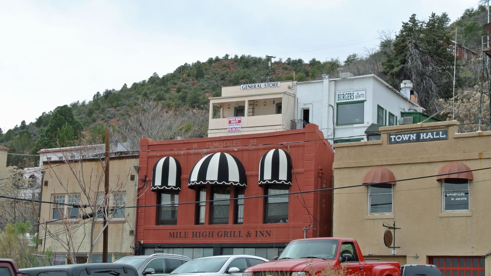 Historic storefronts along Main Street in downtown Jerome, Arizona.