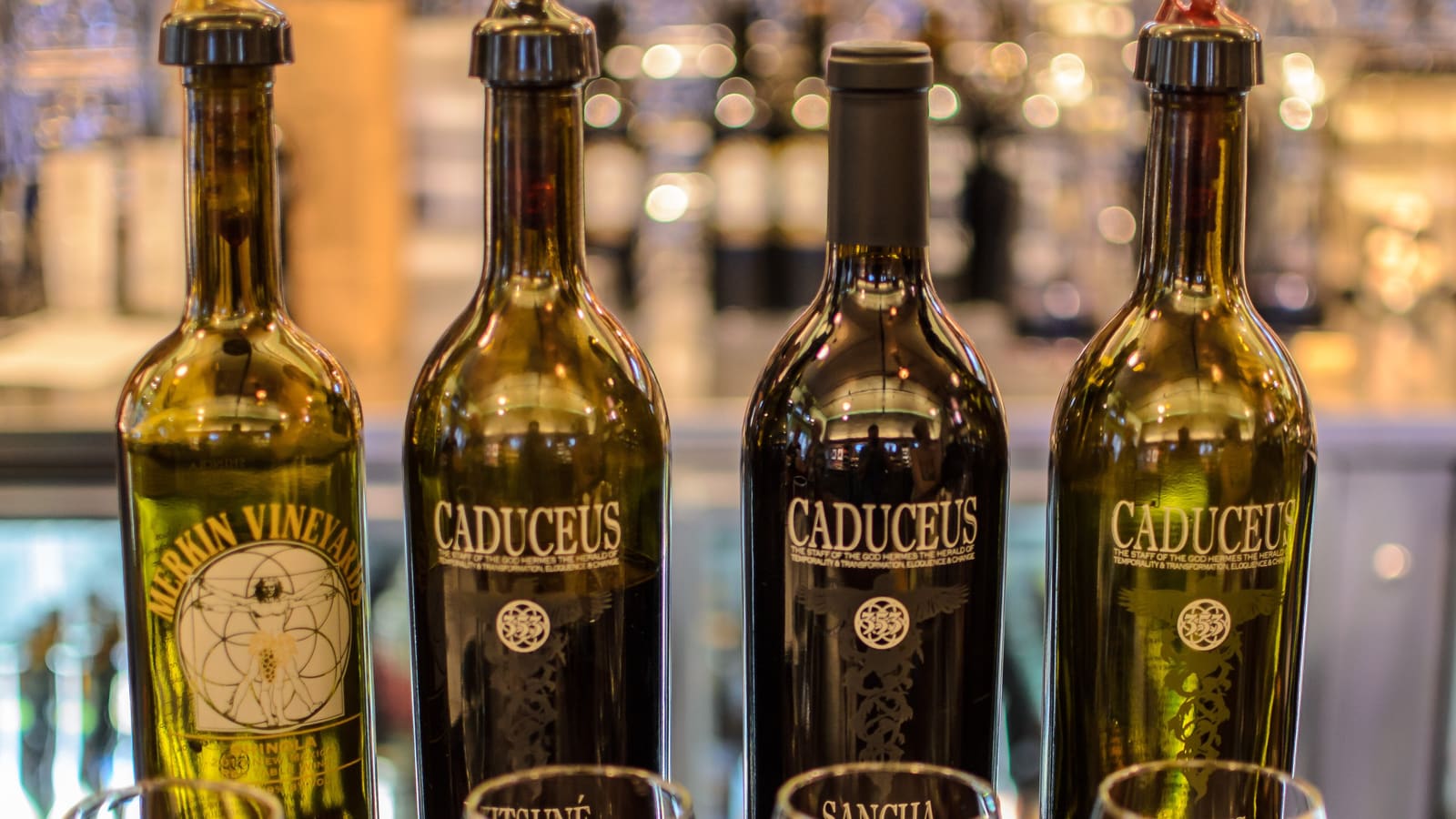 The Caduceus Cellars and Merkin Vineyards tasting room storefront on Main Street in Jerome.