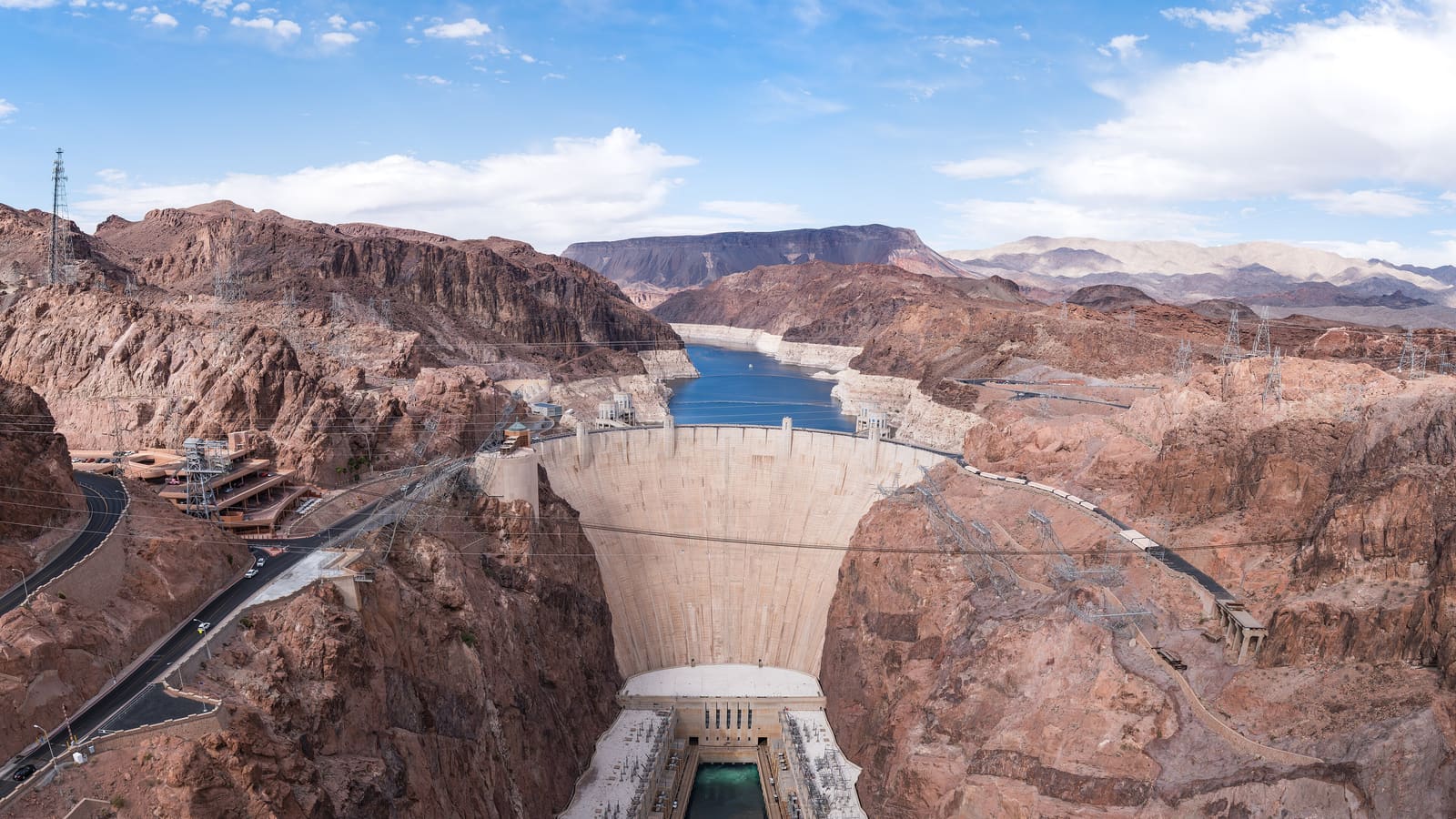 Hoover Dam spanning Black Canyon on the Arizona-Nevada border, a landmark stop on the drive from Las Vegas to Jerome.