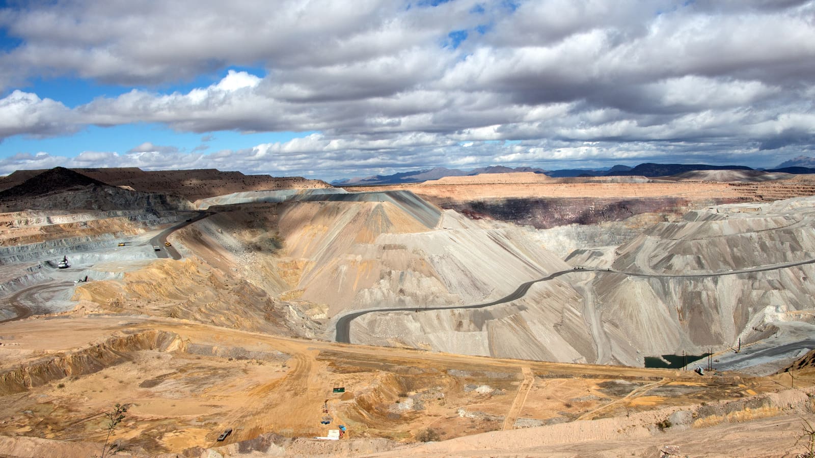 An open-pit copper mine near Sahuarita, Arizona, part of the ASARCO Mission Complex south of Tucson.