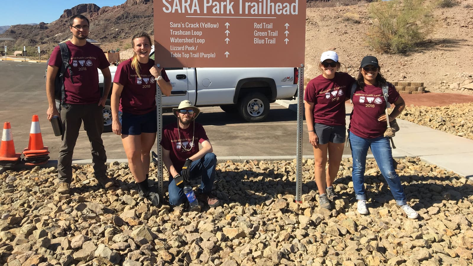 Volunteers at the SARA Park trailhead, a public hiking area in Lake Havasu City, Arizona.