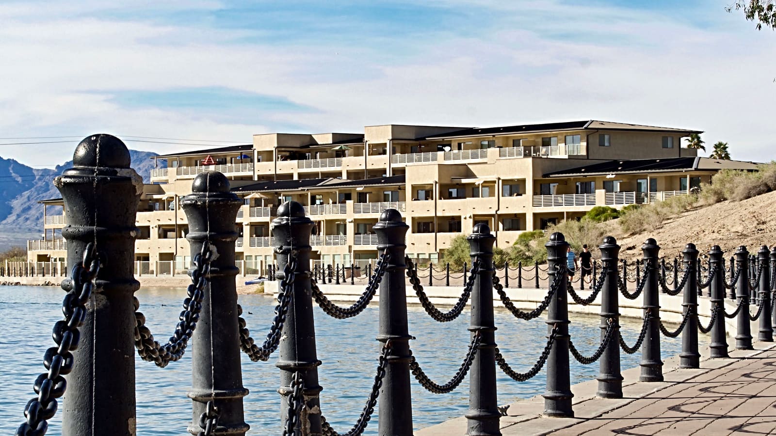 The walkway along the Bridgewater Channel in Lake Havasu City, Arizona