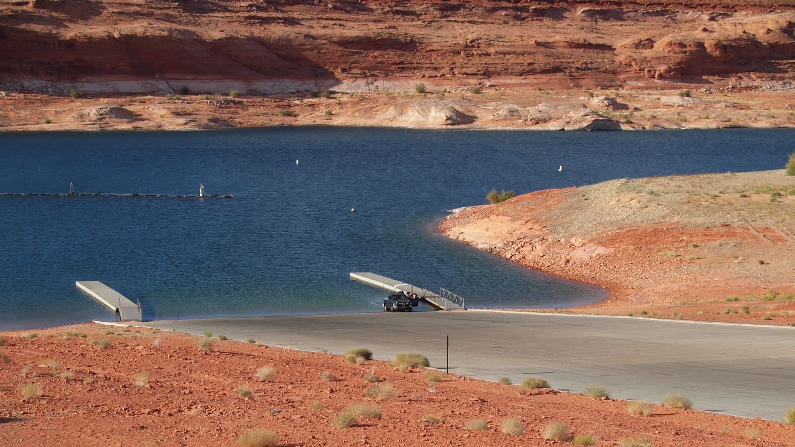 Boats moored at Antelope Point Marina on Lake Powell near Page, Arizona