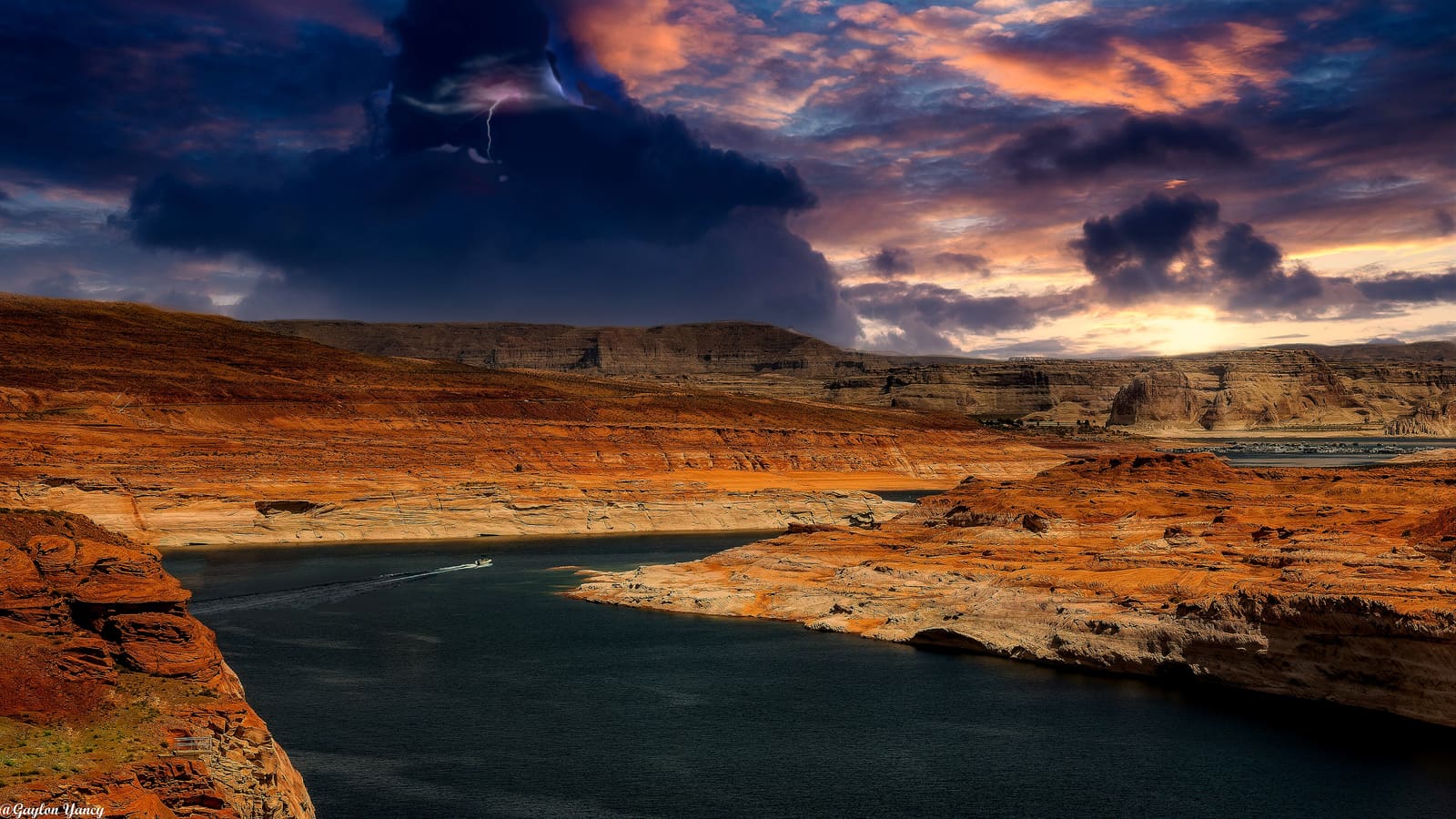 Lake Powell's red-rock shoreline near Page, Arizona, the desert landscape surrounding the area's golf courses.