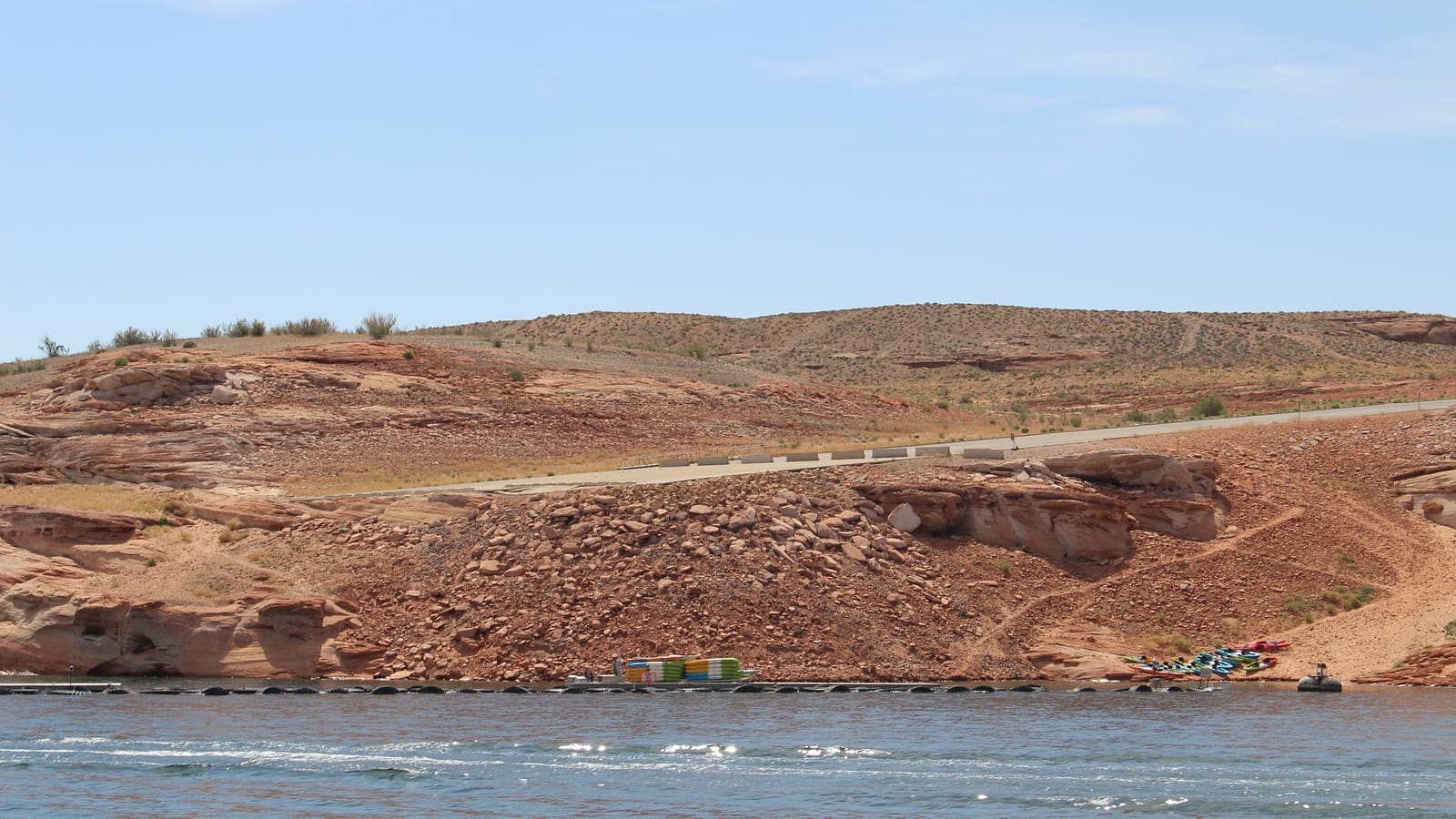 Kayaks along the beach at Antelope Point launch on Lake Powell near Page, Arizona