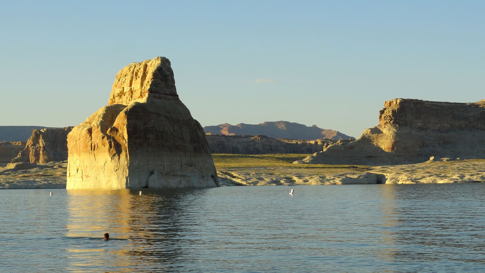 Sandy shoreline at Lone Rock Beach on Lake Powell near Page, Arizona