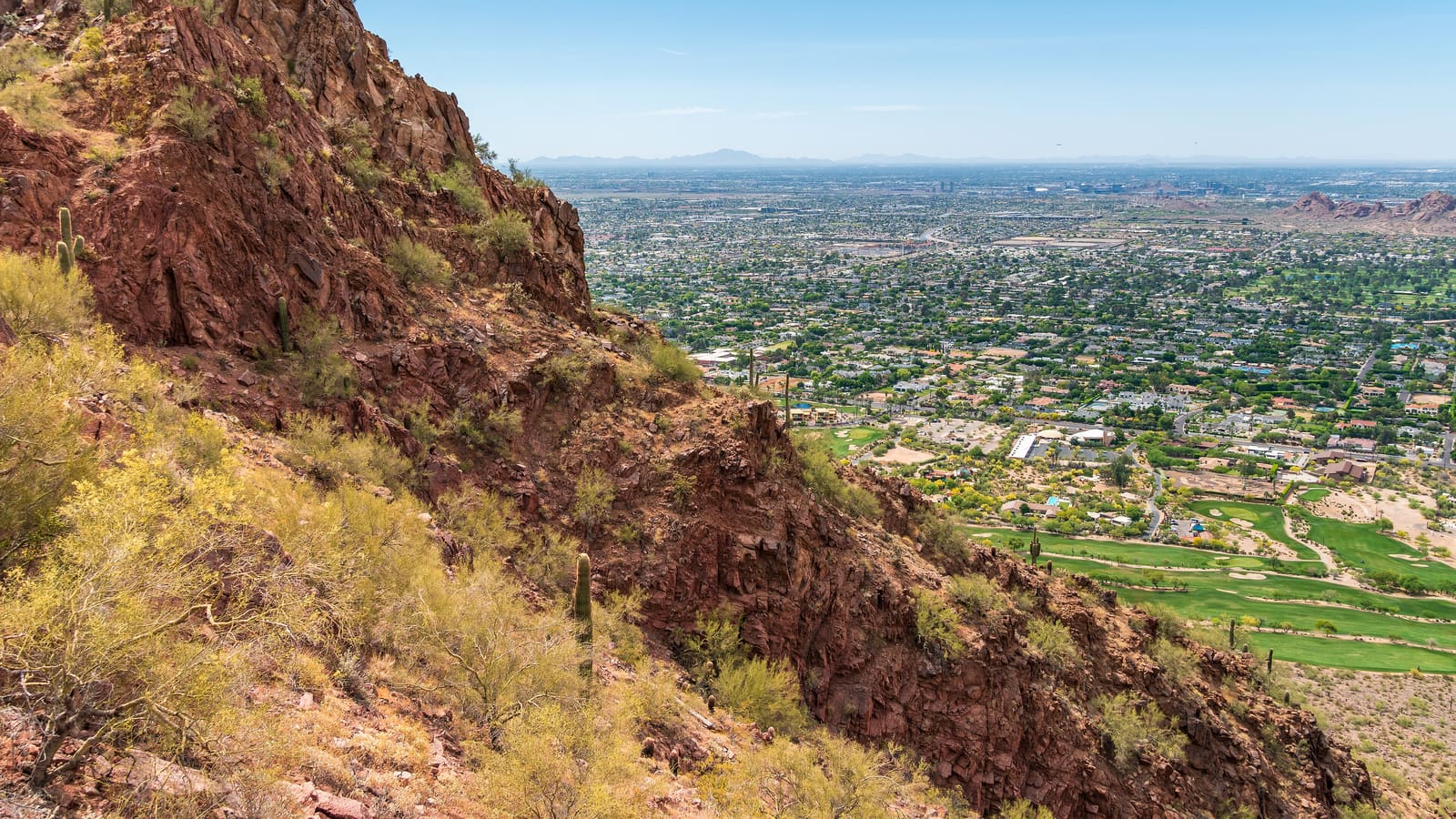 The view over Phoenix from a trail on Camelback Mountain, Arizona