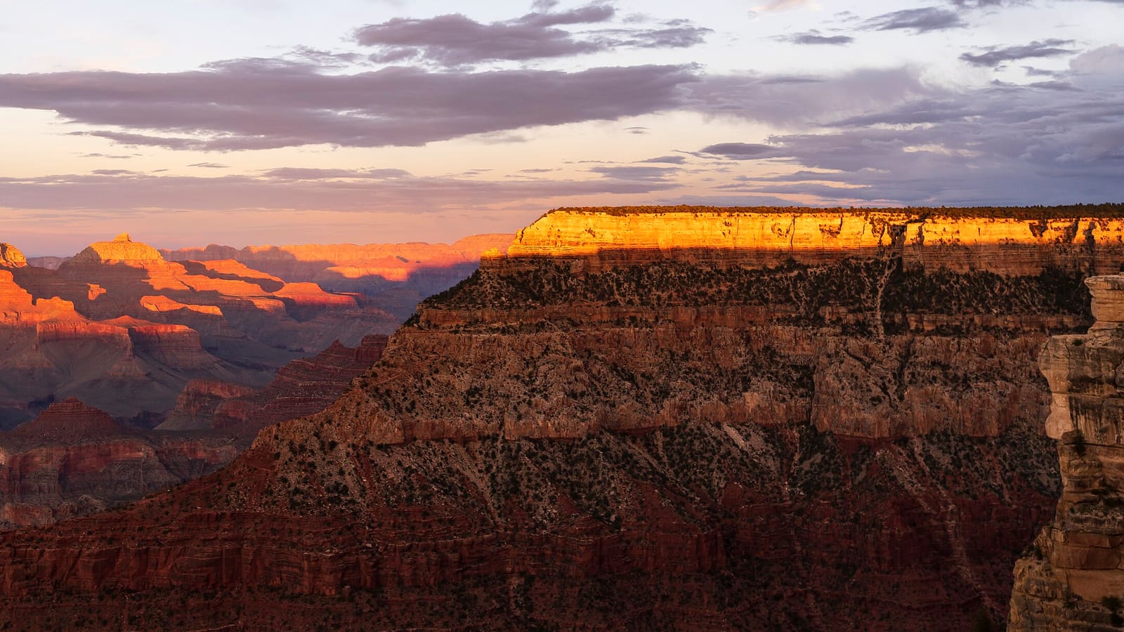 The Grand Canyon's South Rim at sunset, a day trip north of Phoenix