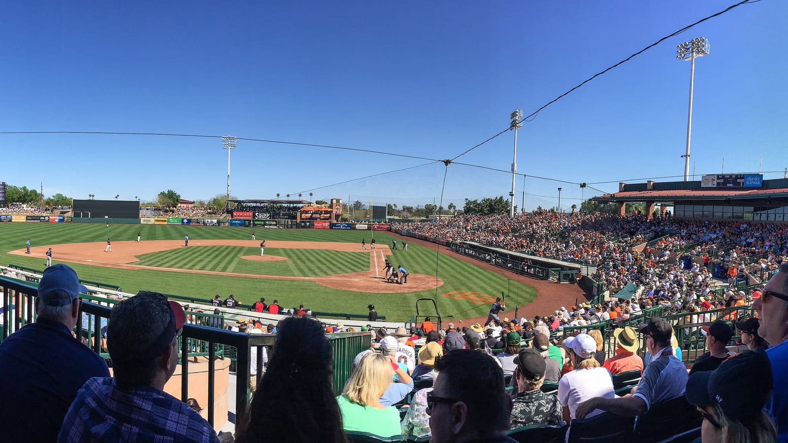 Scottsdale Stadium during a spring training game in Scottsdale, Arizona