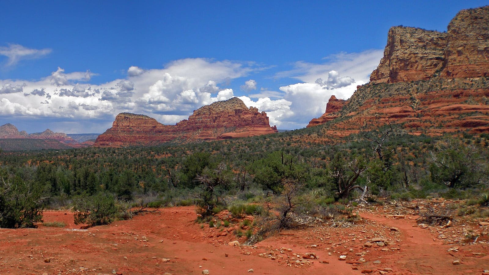 A panoramic view of the Sedona red rocks from the Bell Rock Pathway