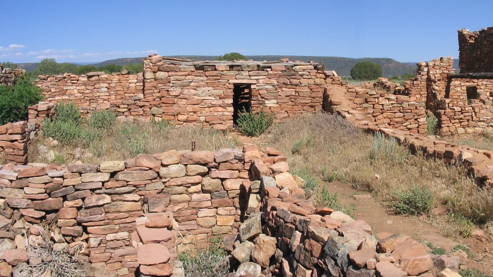 A panoramic view of the Kinishba Ruins, an ancestral Puebloan site near Fort Apache, Arizona