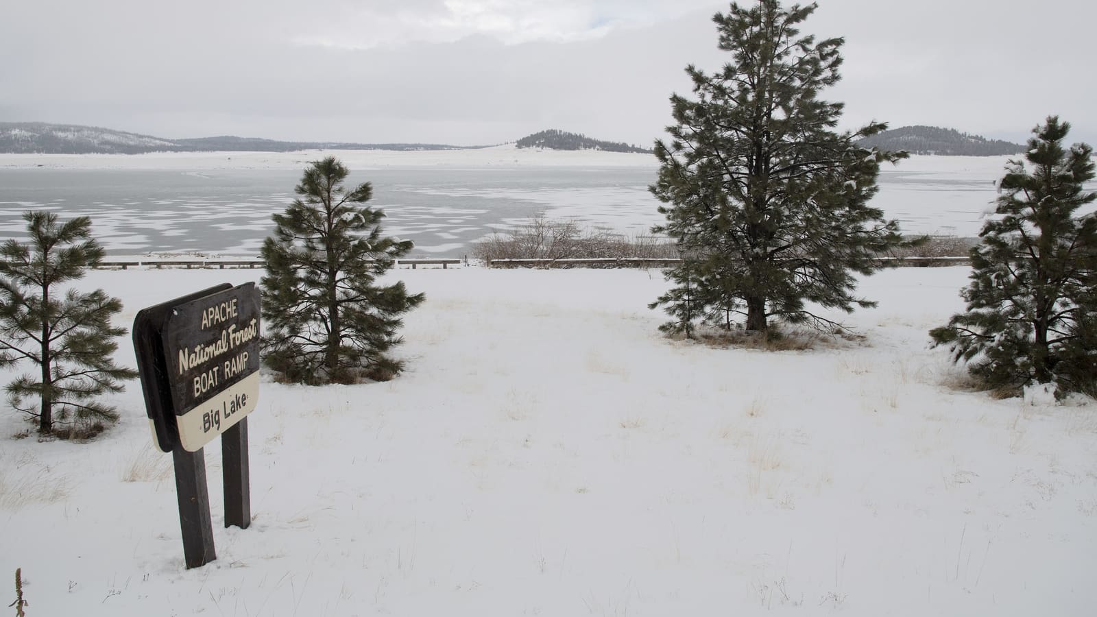 The boat ramp and trout-fishing waters of Big Lake in Arizona's White Mountains