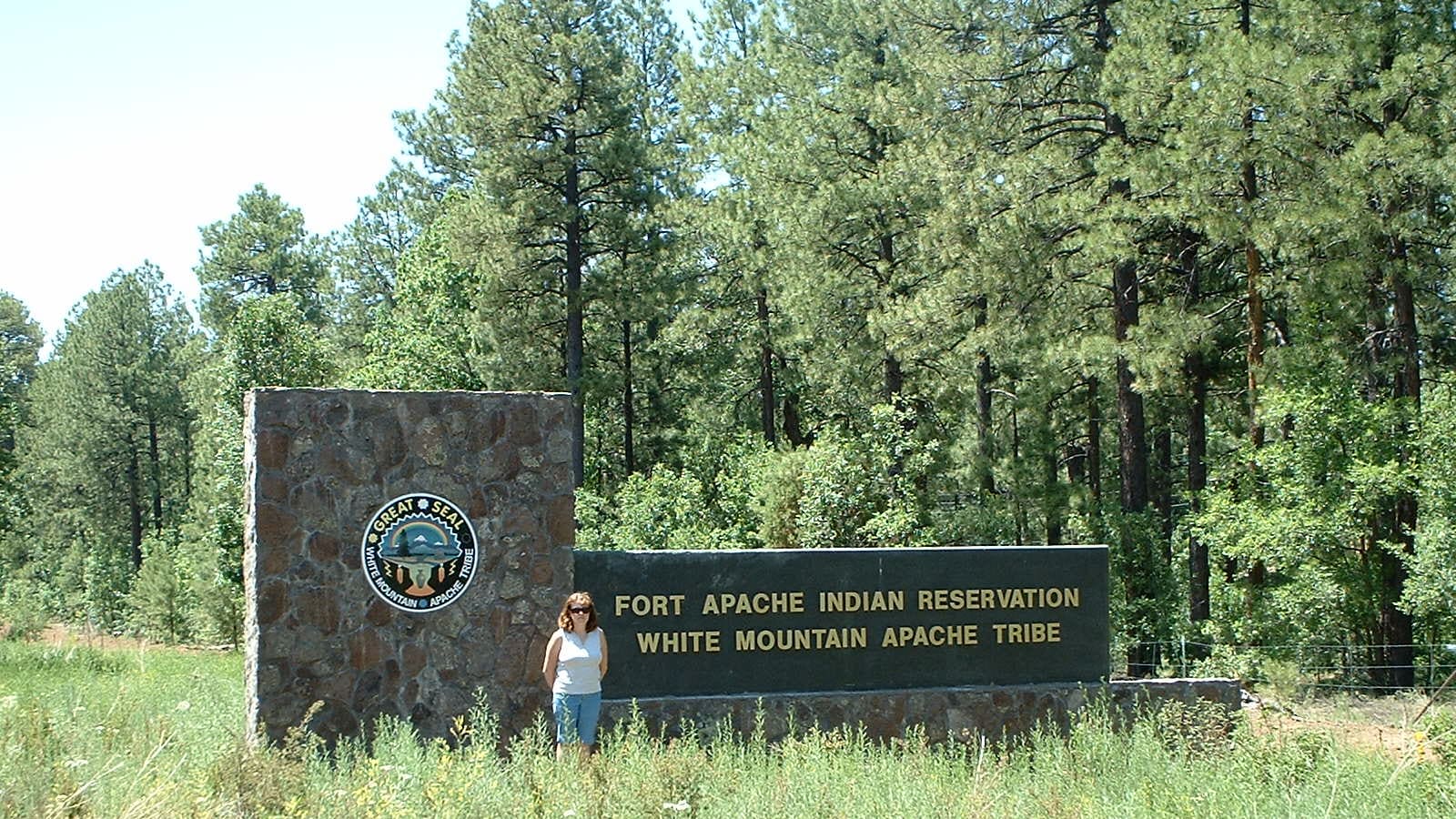 Entrance to the Fort Apache Indian Reservation, home of the White Mountain Apache Tribe, Arizona