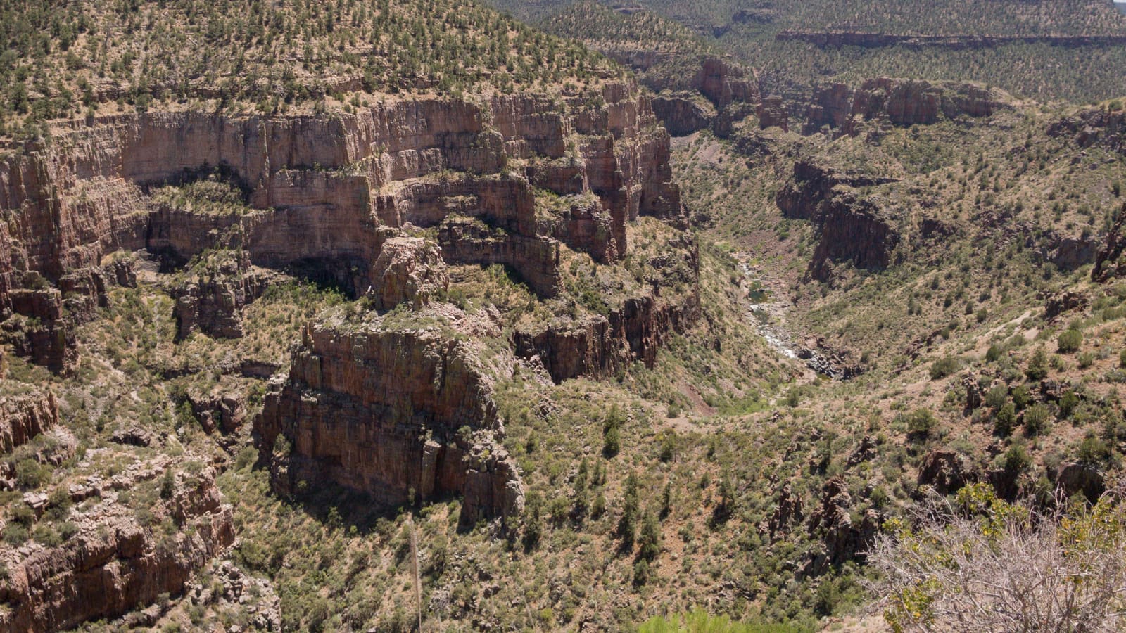 Cliffs and the Salt River in the Salt River Canyon along US Route 60 in east-central Arizona