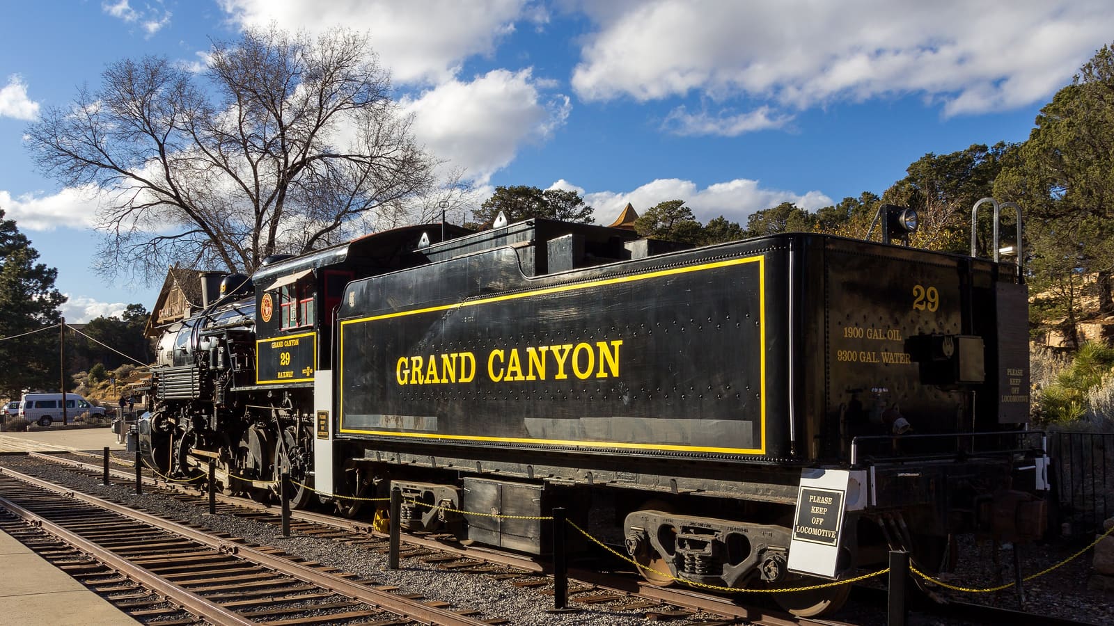 A Grand Canyon Railway steam locomotive at Williams, Arizona