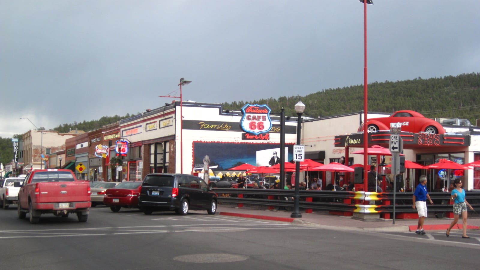 Downtown Williams, Arizona along historic Route 66, where the town's car shows, the Fourth of July parade, and Rendezvous Days street events all take place