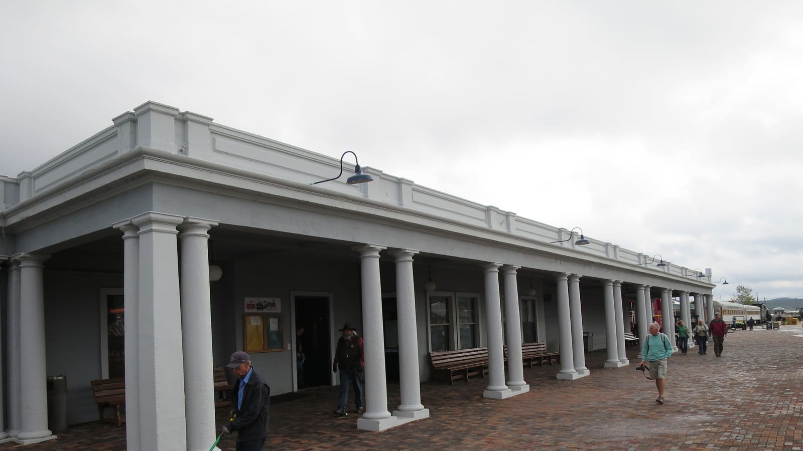 Exterior of the historic Grand Canyon Railway depot building in Williams, Arizona