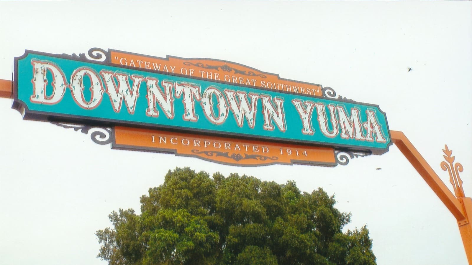 The Welcome to Downtown Historic District sign on Main Street in Yuma, Arizona
