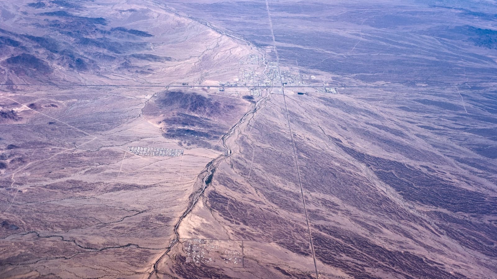 An aerial view of the desert town of Quartzsite, Arizona